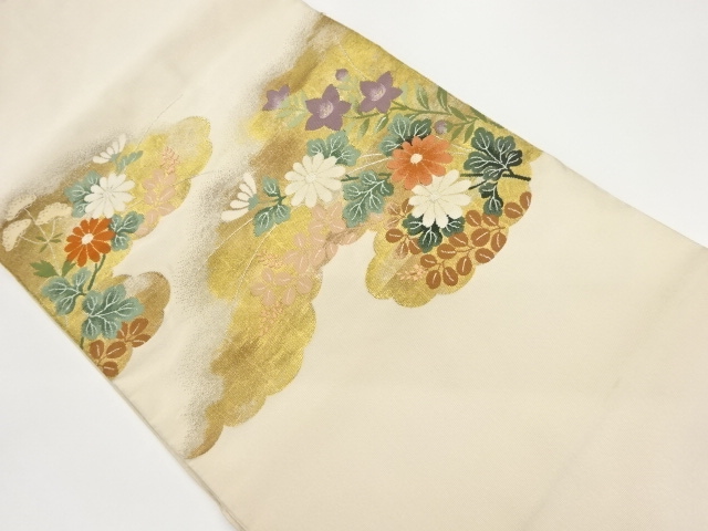 綴れ雲取りに花葉模様織出し名古屋帯